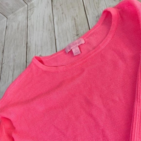 Lilly Pulitzer Girl's Neon Pink Knit Ruffle 3/4 Sleeve Girls Size Large Sweater - Picture 4 of 11